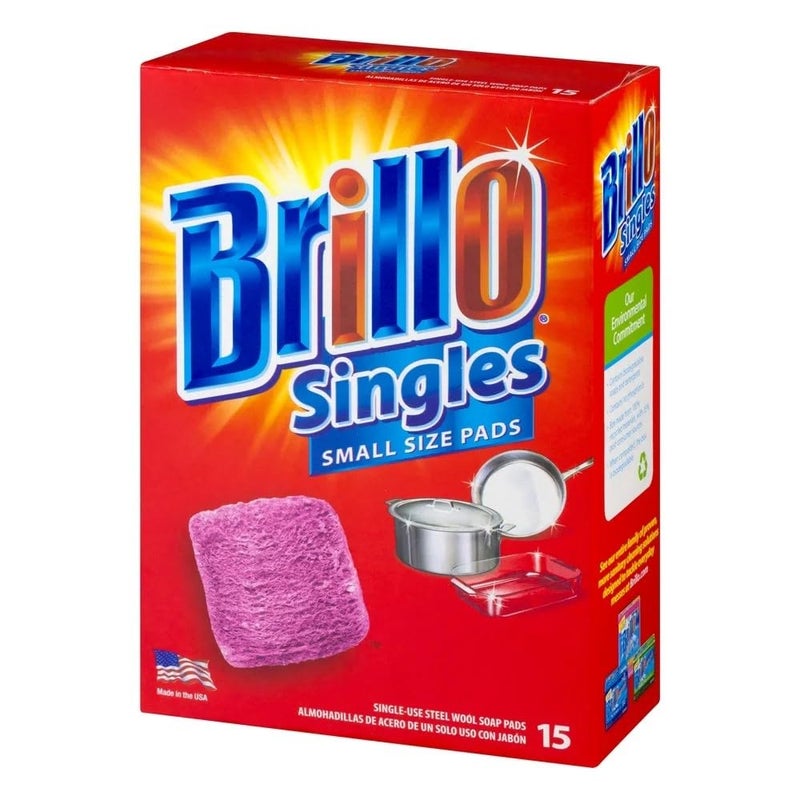 Brillo Single Use Steel Wool Soap Pads, Smaller Size Original Red Scent, 15 Count Pack of 1 - Image 2